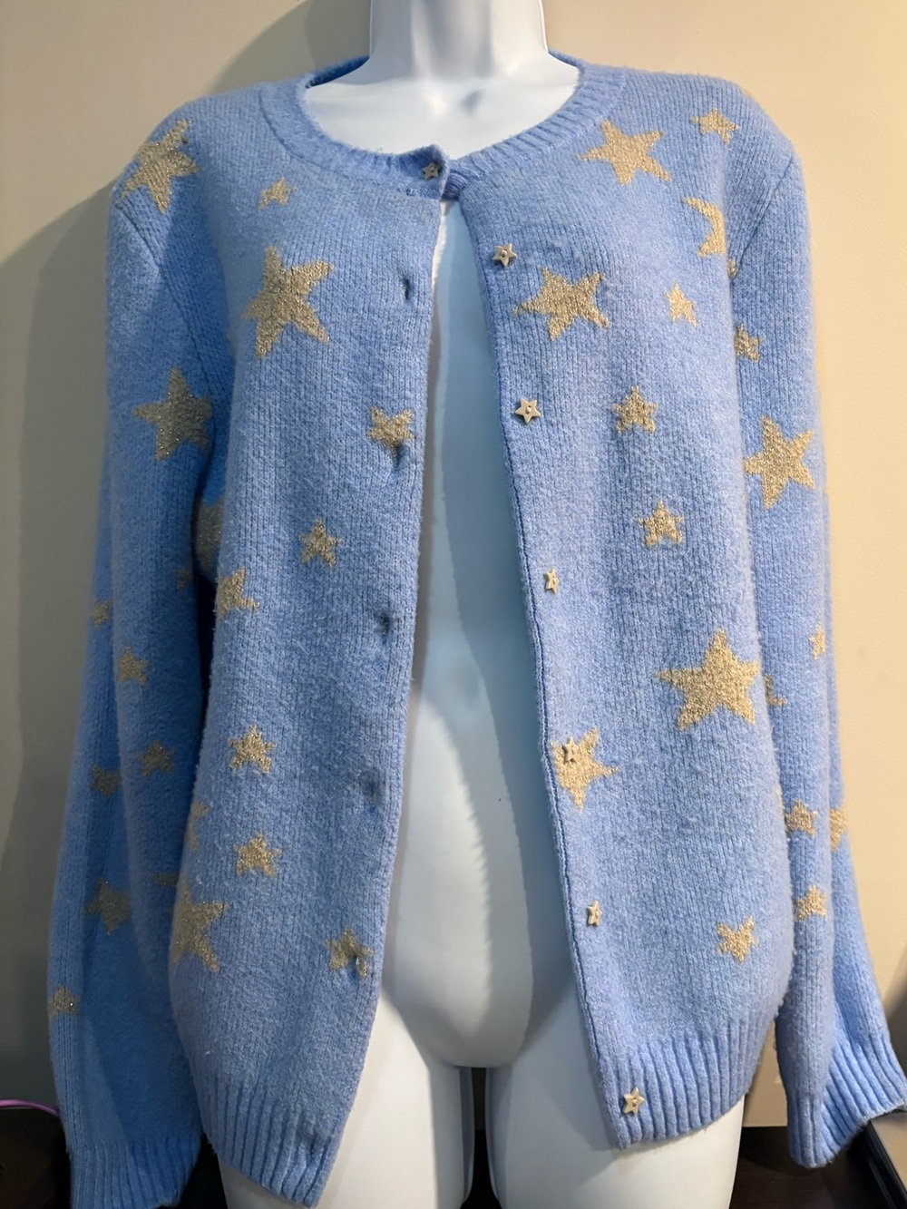 Kimchi Blue Light Blue Cardigan with Gold Stars
